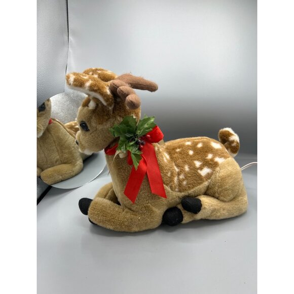 VTG Animated Sitting Reindeer Large 14" Plush Christmas Decor by Santa's Best - Picture 7 of 12